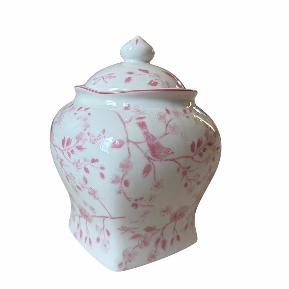 Grace Teaware Fine Porcelain Ginger Jar Pink & White Floral Home Decor 7in New